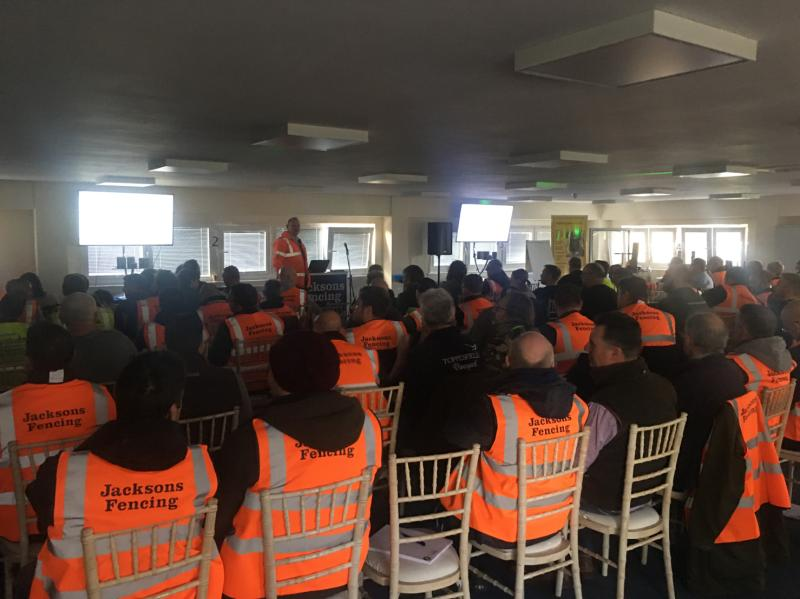 PostPullers's tweet photo. A full house again at the last day of the Jacksons Fencing Approved Installer conference.  Postpullers (UK)ltd are exhibiting with some special deals for Jackson’s Approved installers.   #fencing #toolhire #jacksonsfencing. #fencemaster #postpullers. https://t.co/nX9L48cov2