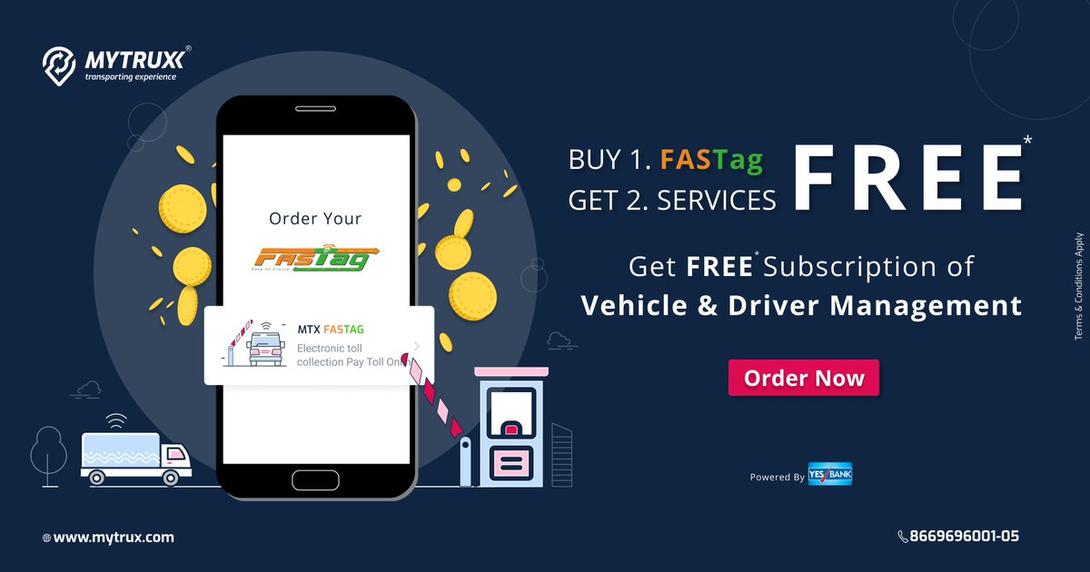 My_trux's tweet photo. Buy 1 #FASTag and Get 2 #services FREE
Order fastag and get #free subscription of vehicle & Driver management
for Order
Call us on 8669696001-05
or Visit on https://t.co/s7pLSz2RZt
#fastag #freefastag #mytrux #mytruxfastag #yesbank #tms #findload #posttruck #hub #driver #India https://t.co/4RIXxG4j7T
