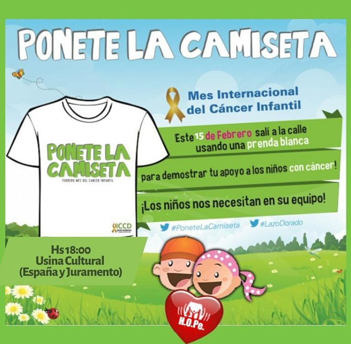 #PONETELACAMISETA
Ya estamos en el Mes Internacional del Cáncer Infanto- Juvenil. 
Ponete una camiseta blanca en apoyo a los niños y adolescentes con cáncer.