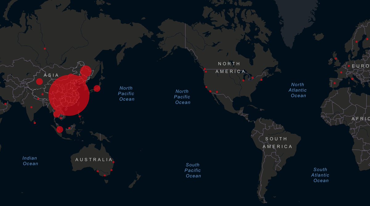 Screenshot of the 2019-nCoV Global Cases by Johns Hopkins CSSE tool