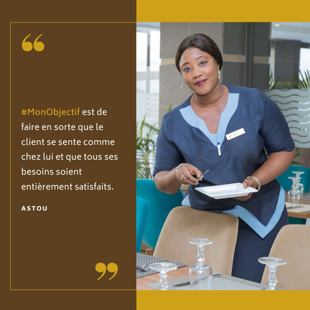 Pendant tout le temps que vous passerez au restaurant de <a href="/ndiambourhotel/">Le NDIAMBOUR Hôtel et Résidence</a>, Astou sera à votre écoute pour répondre à toutes vos attentes. 😀 

🏙 Le Ndiambour Hôtel &amp; Résidence
📍 121, Rue Carnot, Dakar-Sénégal
📞 +221338894289