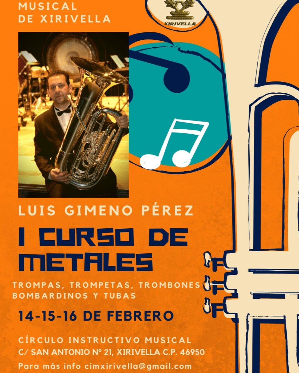 WillsonBrass's tweet photo. Visit Luis Manuel Gimeno's  "I CURSO DE METALES"
Look forward to seeing you there!
https://t.co/uiWdciBSyp
https://t.co/xMx6t1aqFL https://t.co/ffsdlEWJIQ