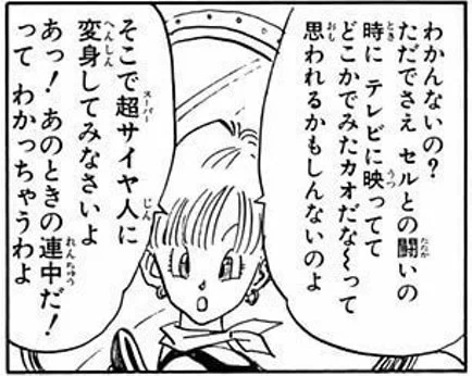 悟飯が天下一武道会では超サイヤ人は無しにしようって言ったときの
このブルマの補足説明…あまりにもわかりやすすぎて感動してしまう 