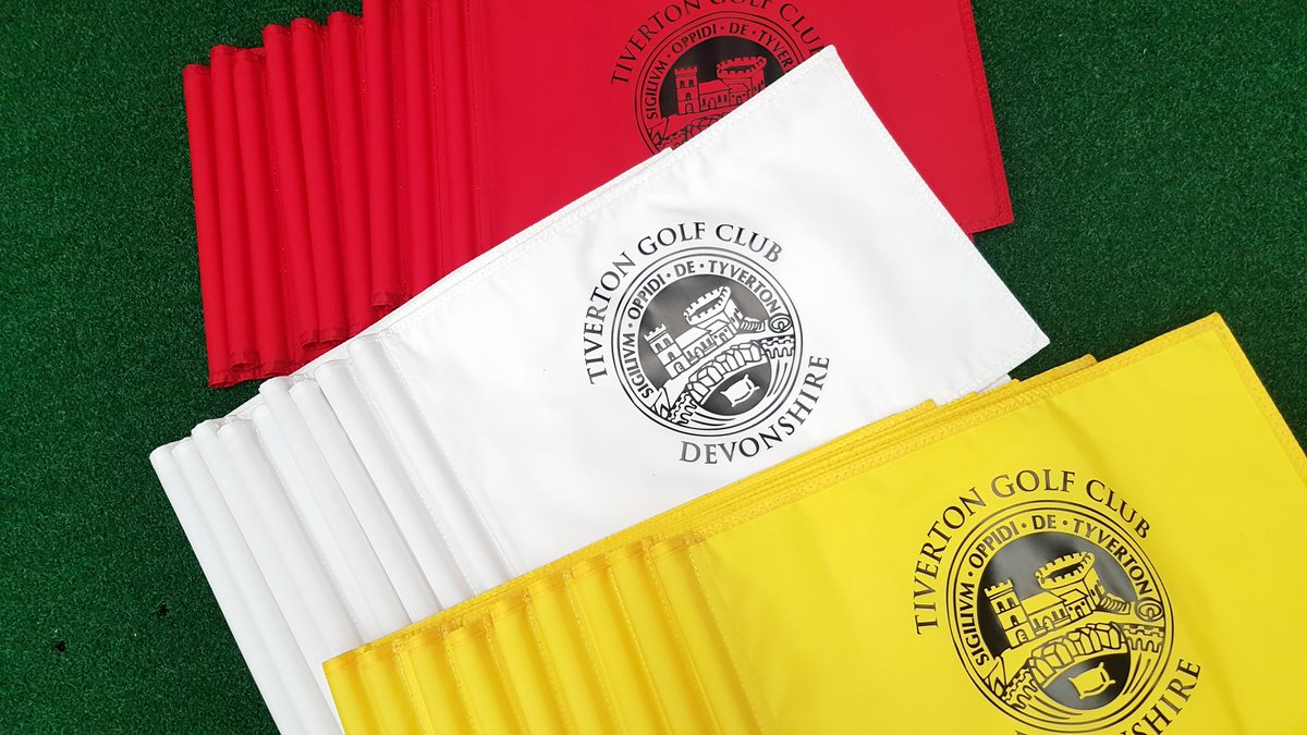 Tonytjg1's tweet image. New logo golf flags @TivertonGC @georgesteves10 ready to go and they look great! Supplied through @david_chammings Thanks guys. #tjgolf #logoflags