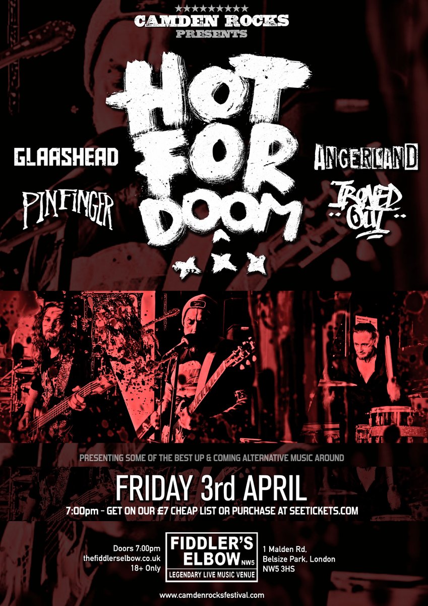 PINFINGER2's tweet photo. Get in touch for Β£7 cheap list to our next show on Friday 3rd April @FiddlersCamden as part of #CamdenRocks presents!
Don't miss an INSANE bill with the incredible @ironedoutlbu @Angerlandband @Glaashead #HotforDoom
Event info: https://t.co/EpnWheEukH
#pinfinger #livemusic https://t.co/9OD1gKNsdY