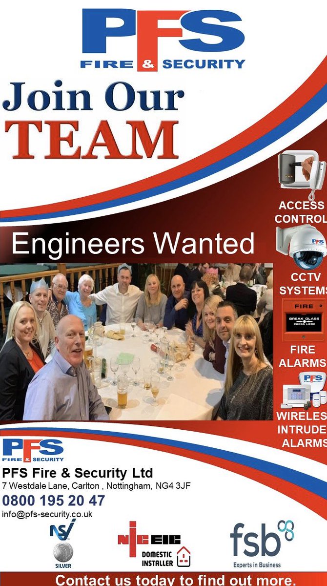 <a href="/pfs_security/">PFS Fire & Security</a> are #Recruiting for #engineers call us now !! #NewChallenge #joinourteam #Security #Nottingham