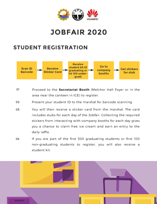 UPCAPES's tweet photo. Get a chance to win amazing prizes by registering at the Secretariat Booth before visiting the company booths! Check out the mechanics
at https://t.co/8L3mkbaEEA for more details.
#EngineeringTheFilipinoFuture https://t.co/kCE7eFgFjj