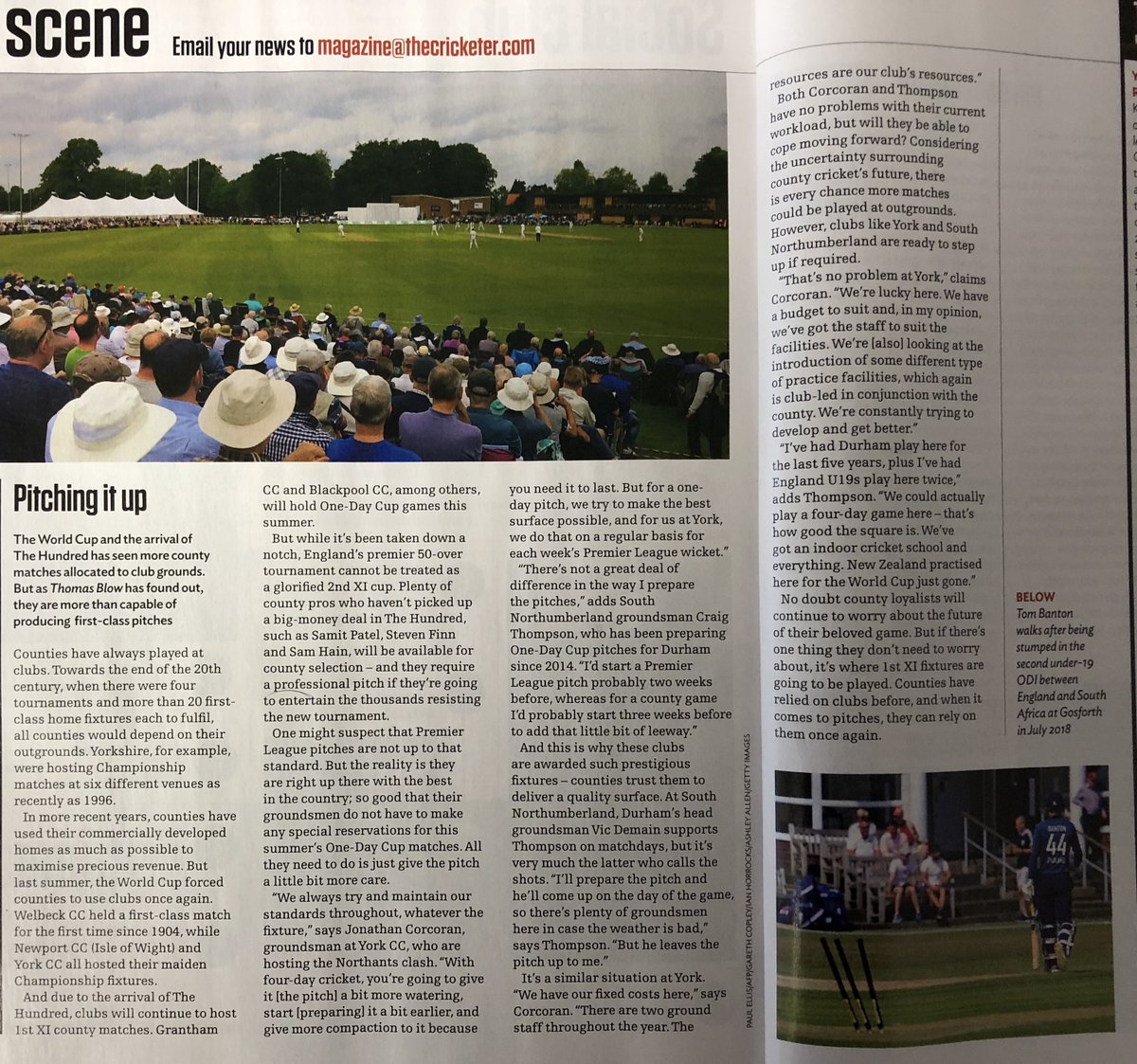 SouthNorthCC's tweet photo. Proud of our groundsman Craig, chosen to be interviewed for the @TheCricketerMag . Article gives insight into pitch prep for hosting big games. #presenttheseam #cricket #groundsman #thehundred https://t.co/yA10wgL7Oc