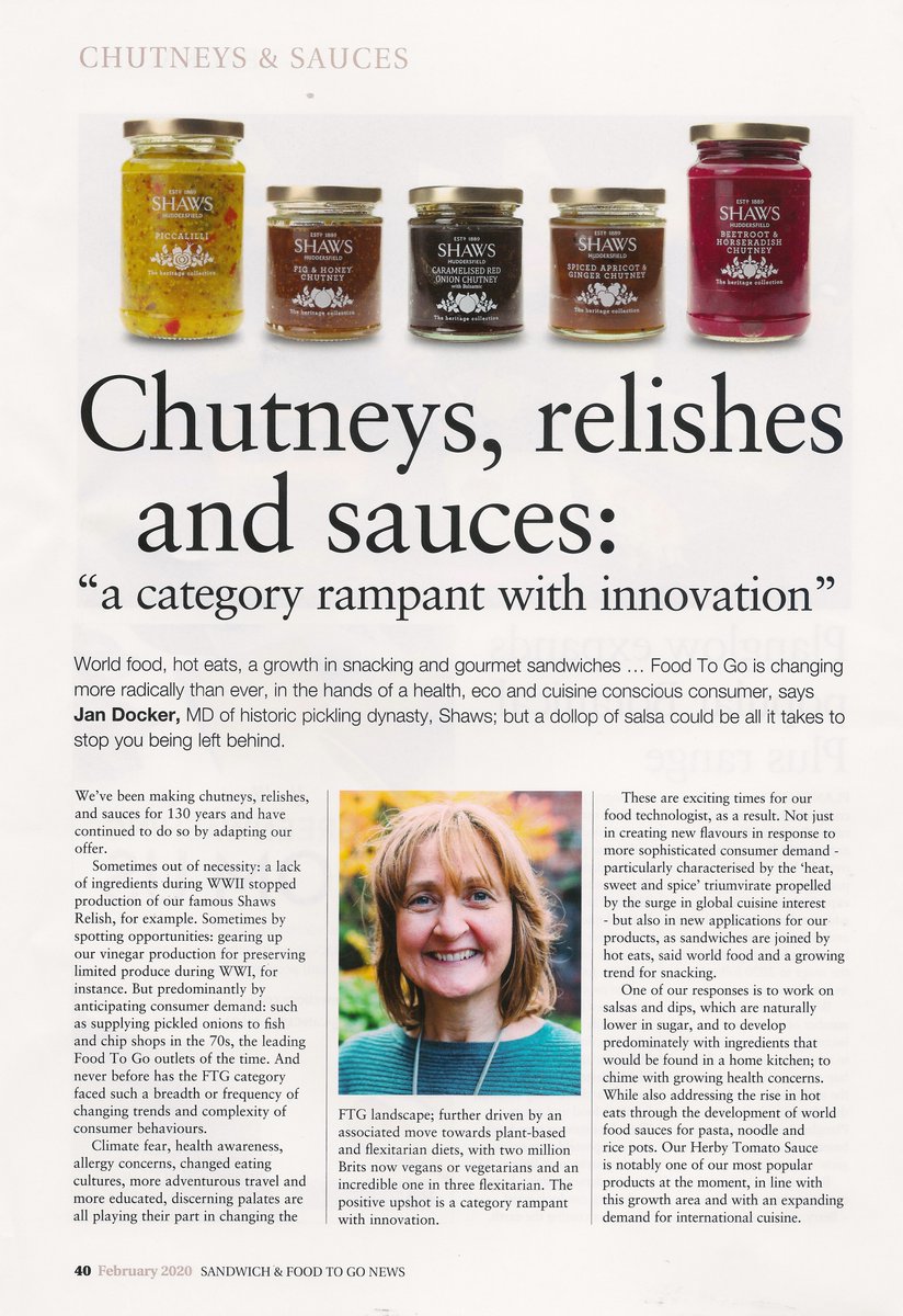 dandylisa's tweet photo. Great, insightful, #FoodToGo #trend spotting piece by @shaws1889 MD #JanDocker in Feb's @BritSandwich magazine. All you need is a dollop of contextualising #chutney or authentic #salsa to keep ahead of the game ... https://t.co/yXVOy0sizb