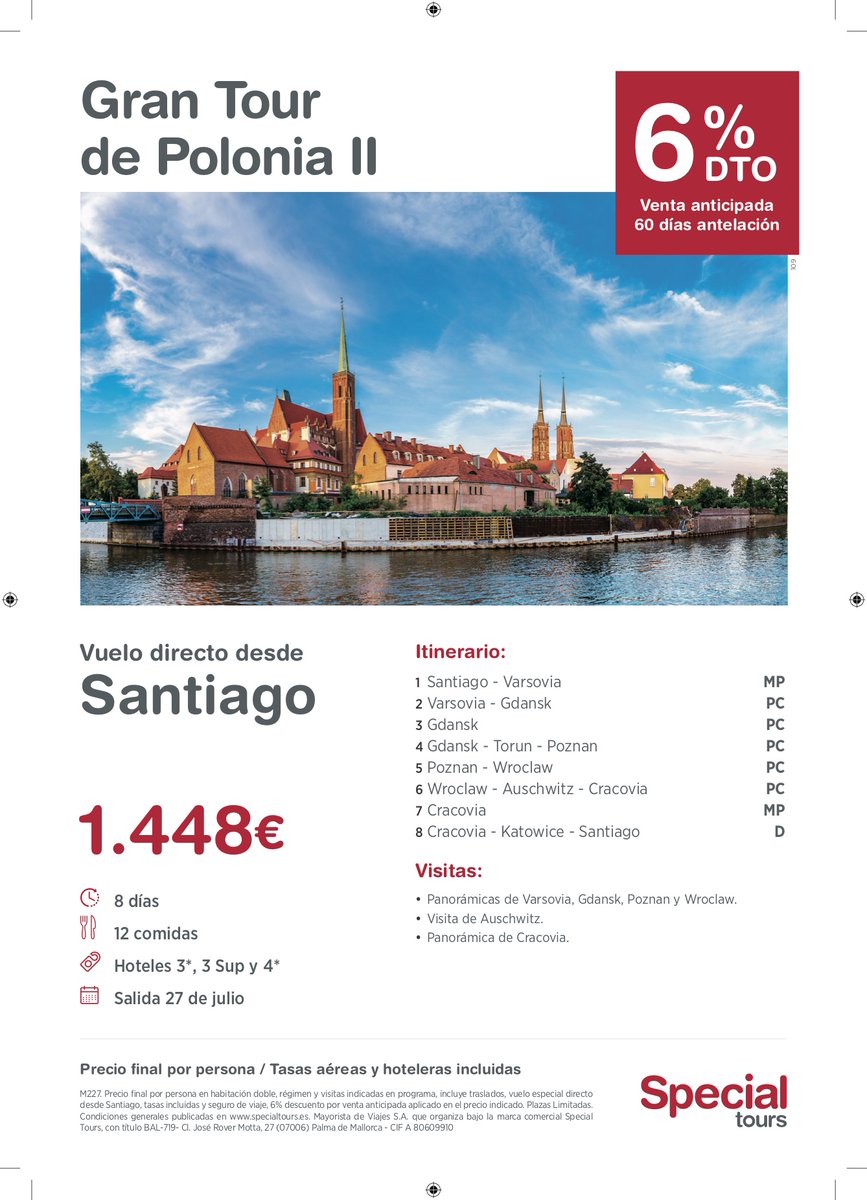 TravelAEstrada's tweet photo. ‼️Special Tours dende Santiago de Compostela con voo directo para este verán 2020‼️

📍Capitais Imperiais: saída 21/xuño
📍Croacia: saída 20/xullo
📍Polonia: saída 27/xullo

📢 Desconto do 6% por venta anticipada 📢

#simplementeviaxa #SimplyTravel #AEstrada https://t.co/ry7c5CBdH0