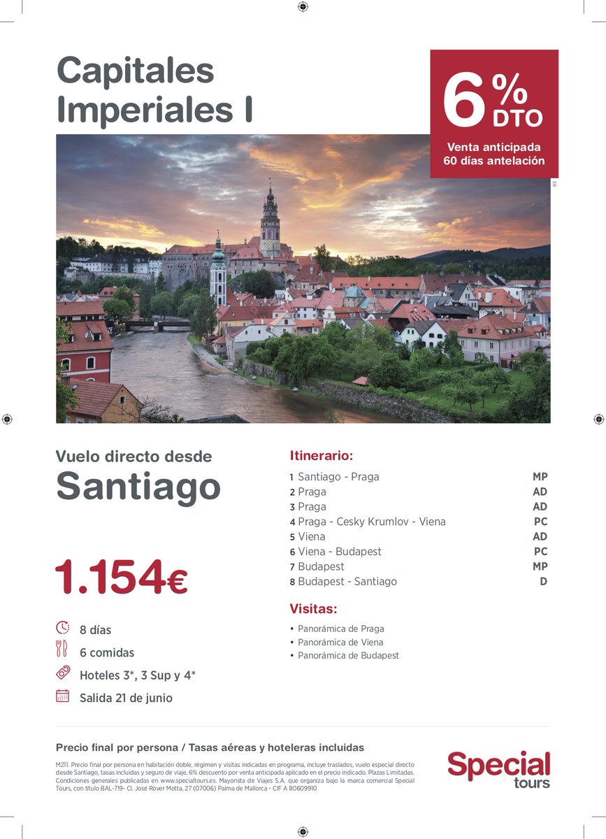 TravelAEstrada's tweet photo. ‼️Special Tours dende Santiago de Compostela con voo directo para este verán 2020‼️

📍Capitais Imperiais: saída 21/xuño
📍Croacia: saída 20/xullo
📍Polonia: saída 27/xullo

📢 Desconto do 6% por venta anticipada 📢

#simplementeviaxa #SimplyTravel #AEstrada https://t.co/ry7c5CBdH0