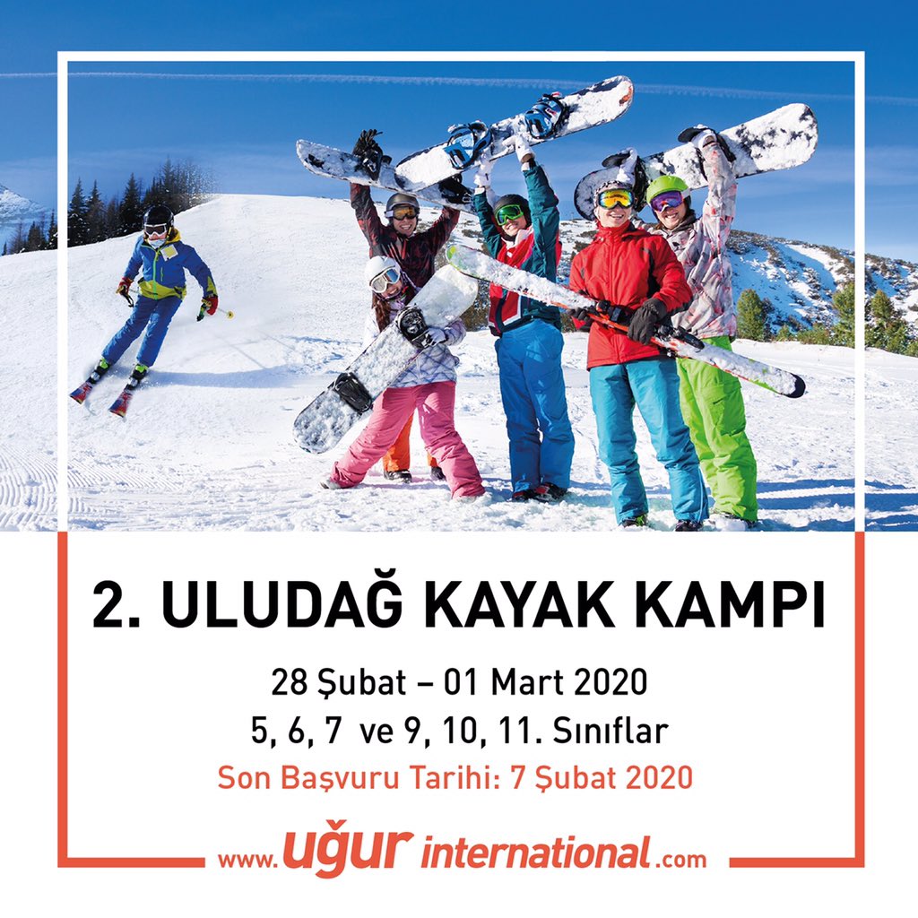 2. Bursa - Uludağ Kayak Kampı, 28 Şubat – 1 Mart 2020 tarihleri arasında 5, 6, 7 ve 9, 10, 11. sınıf öğrencilerimizin katılımıyla yapılacaktır. Son başvuru tarihi 7 Şubat 2020 olan programımız hakkında ayrıntılı bilgi ve kayıt için: ugurinternational.com/program-ve-gez…