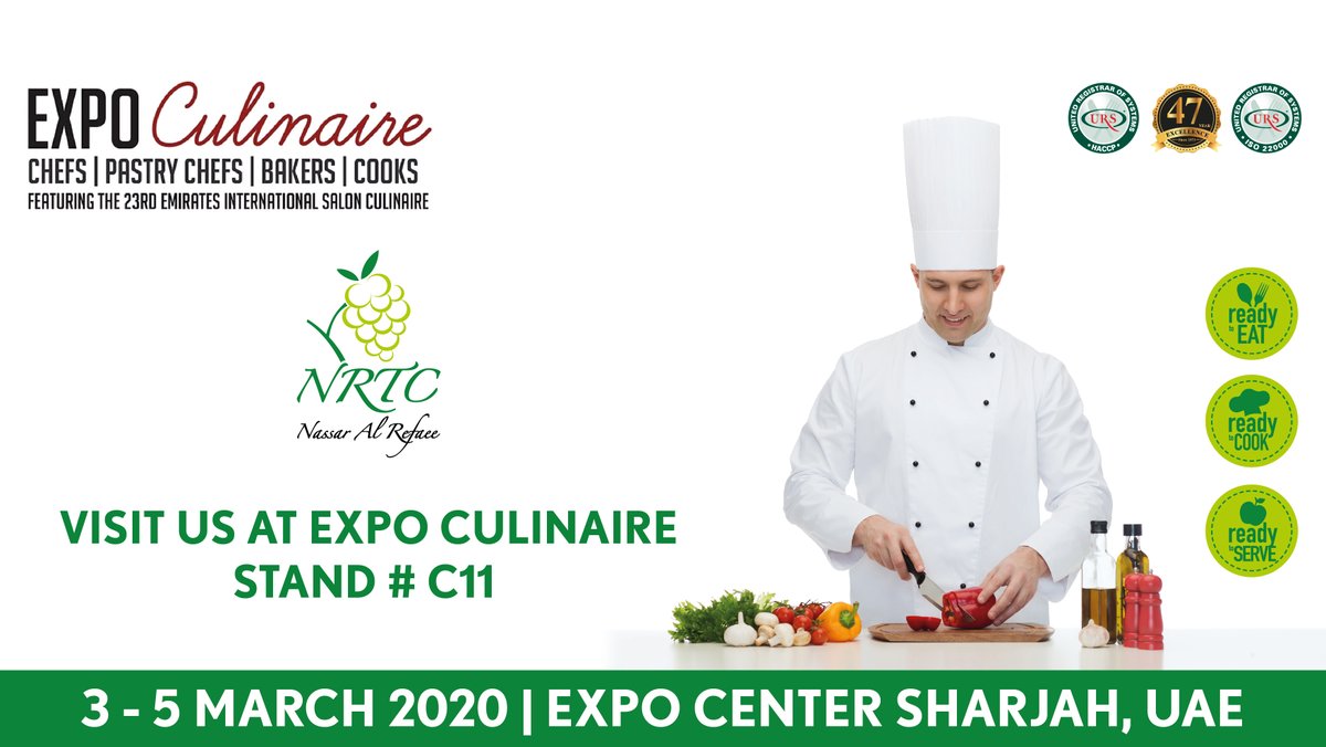 NRTCGroup's tweet photo. Visit us at Expo Culinaire  2020 at Shajrha Expo https://t.co/on55kzxBas #exhibition  #hospitality #culinaire #branding #food #chef https://t.co/0ctgJtplZk