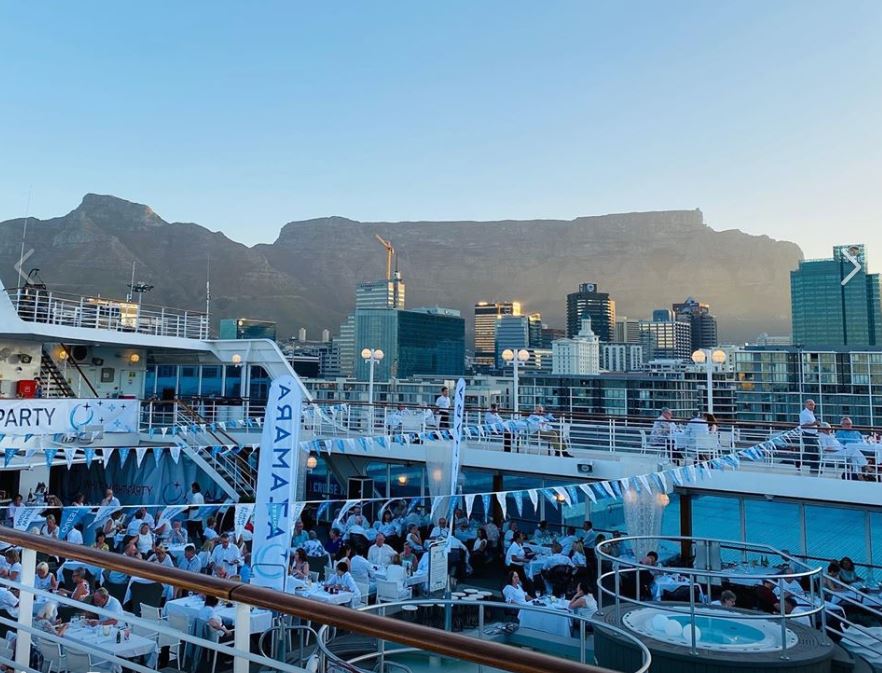 mpawlus's tweet photo. White Night Party on @AzamaraQuest in Cape Town, South Africa with Table Mountain as the backdrop.  #CapeTown #AzamaraQuest #WhiteNight #TableMountain https://t.co/b7NHn1O2ln