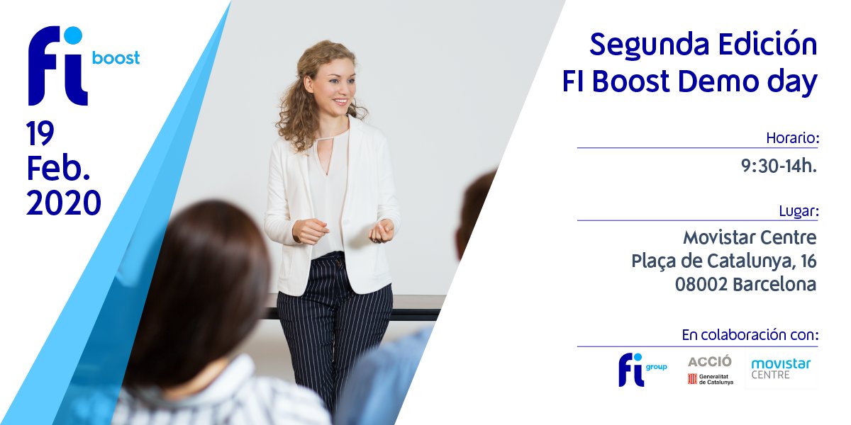 FIBoost's tweet photo. 📅¡Ya tenemos fecha para la II Edición @FIBoost Demo day! Os esperamos a todos el próximo 19 de febrero (Movistar Centre, Barcelona) para conocer las #startups aceleradas de esta edición. Apúntate 👉https://t.co/R7UwlR7DDi 

@dayskapp @INFRA_SCAN @vottun @FUVEX @norlean3 https://t.co/u0ntflwztr
