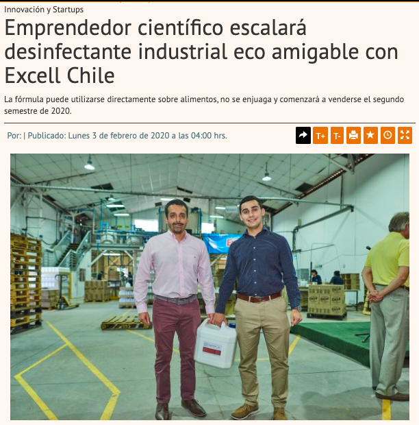 #Hoy <a href="/DFinanciero/">Diario Financiero</a> publica entrevista a @l_aguilar8, creador de #dacetix -desinfectante ecoamigable, no tóxico y q no requiere enjuague-, finalista de @knowhubchile #ignition. Esta #Tecnología será escalada y comercializada x <a href="/ExcellChile/">Excell Chile</a> Para leer 👉bit.ly/31w3YWJ <a href="/Corfo/">Corfo</a>