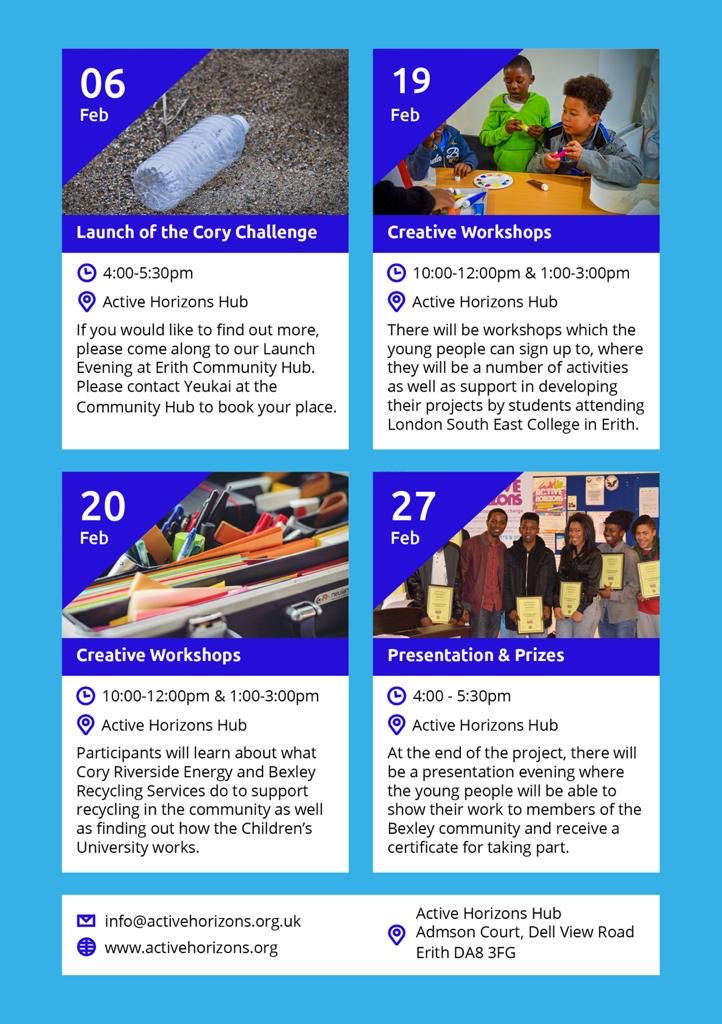 activehorizons's tweet photo. Would you like to learn about recycling and the environment in a fun and creative way?This February we excited to Launch the Cory Environment Challenge with @BexleyCU @CoryEnergy @LBofBexley A chance to win prize for best design and to obtain Children’s Passport. Ages 6-14years. https://t.co/NYAG4k9DTf
