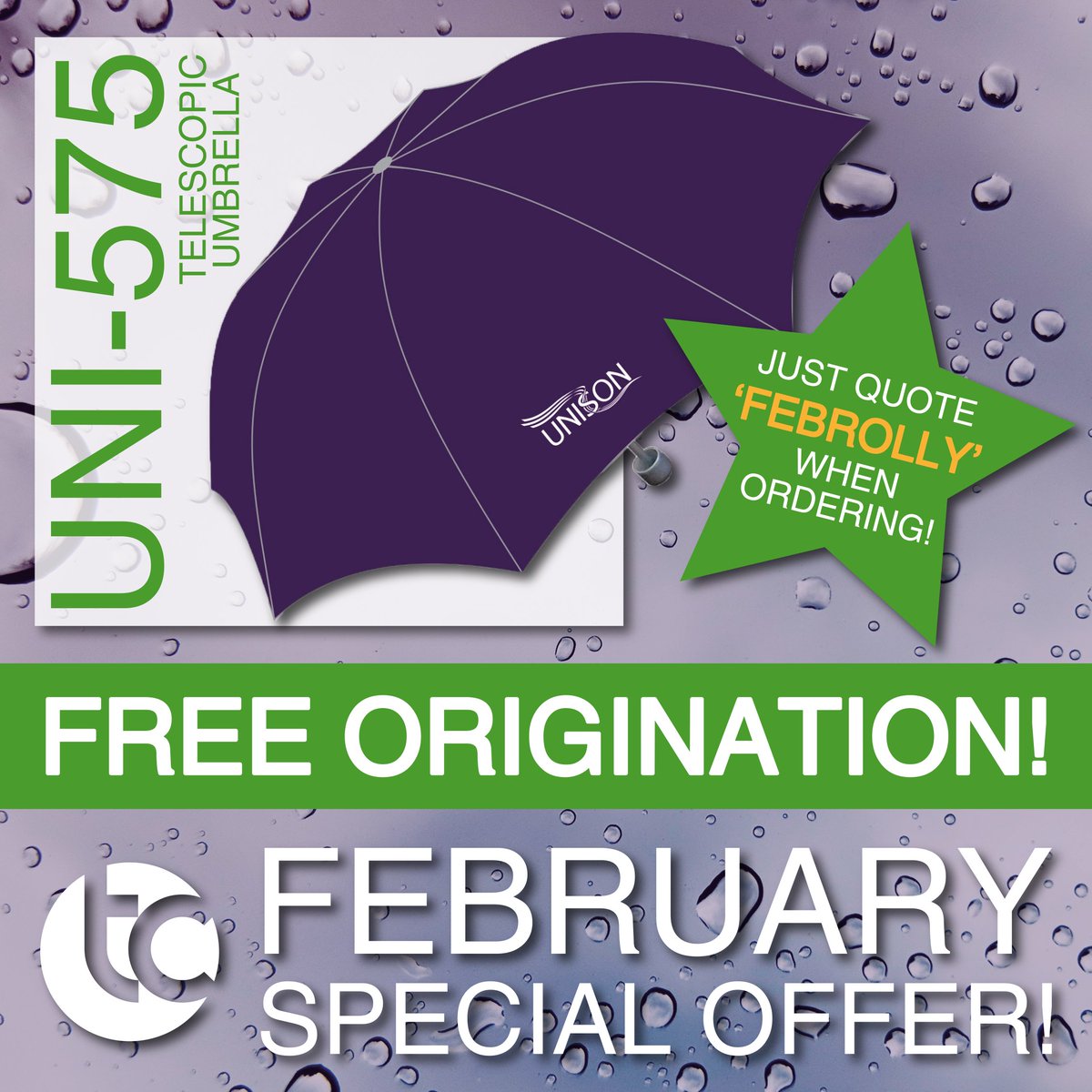 TCUNISON3's tweet photo. 🚨🚨 INTRODUCING MONTHLY OFFERS 🚨🚨
☂️FREE ORIGINATION ON THE TELESCOPIC UMBRELLA! (UNI-575)☂️
JUST QUOTE 'FEBROLLY' WHEN ORDERING! 🥳☂️
@TC_Branding @unisontweets
#tcunison #umbrella #freeorigination #feboffer #monthlyoffer #origination #unison #february #tcbrandinggroup https://t.co/7OQb4QtSrV