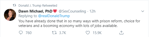 Last night, Trump -- for the 2nd time in the past few days -- retweeted this account that mentions her support for QAnon in her profile.