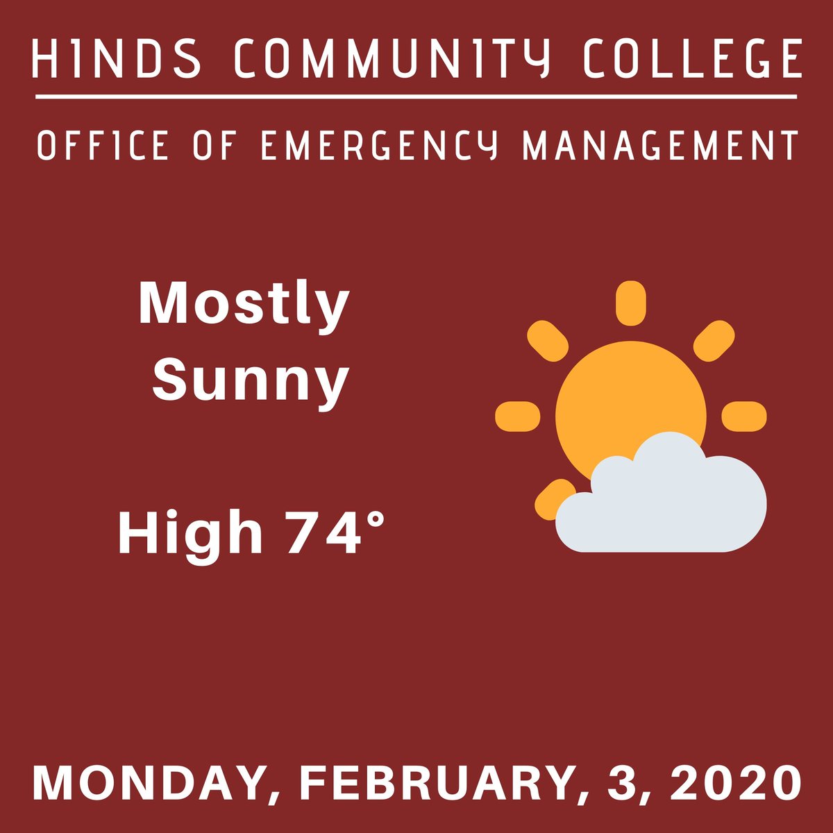 HindsCCSafety's tweet photo. Get out and enjoy the sunshine today #HindsCC!!! Rain is coming back Tuesday into Wednesday!!
#HCCWeather https://t.co/D6i3430sEb