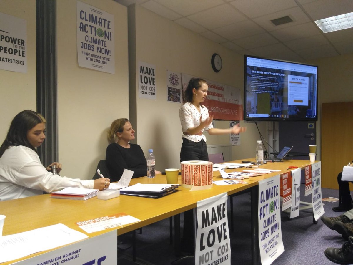 Image of the panel, Pascale from Better Buses for Greater Manchester. The background slide displays the Better Buses for GM petition.