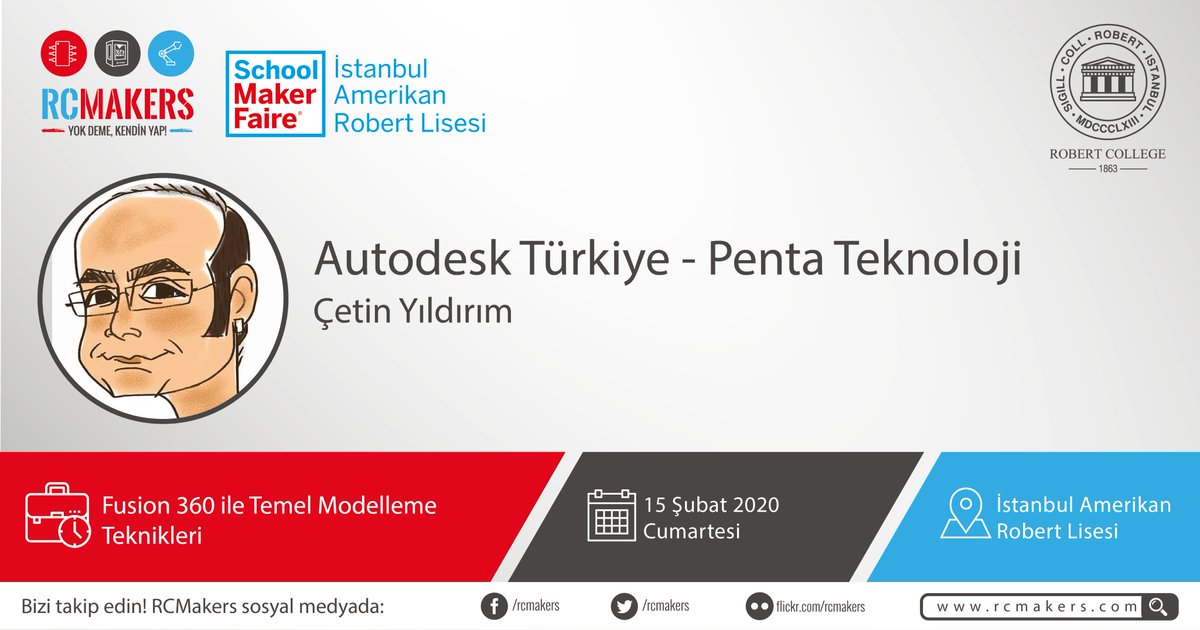 RCMakers's tweet photo. Penta Teknoloji’den Çetin Yıldırım “Fusion 360 ile Temel Modelleme Teknikleri” atölyesiyle RC Makers Fest’de. Etkinliğe kayıt olmak için https://t.co/NrIb90CnhM linkinde bulunan kayıt formunu doldurmayı unutmayın! https://t.co/S8cs3ZT4MT
