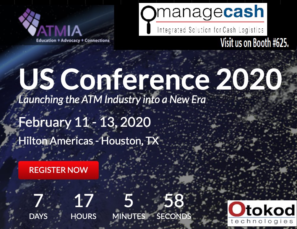 Only 7 days left!  Visit us at Booth625 #ATMIA2020  #cashisking #managecash #cashlogistics #atm #ATMIA