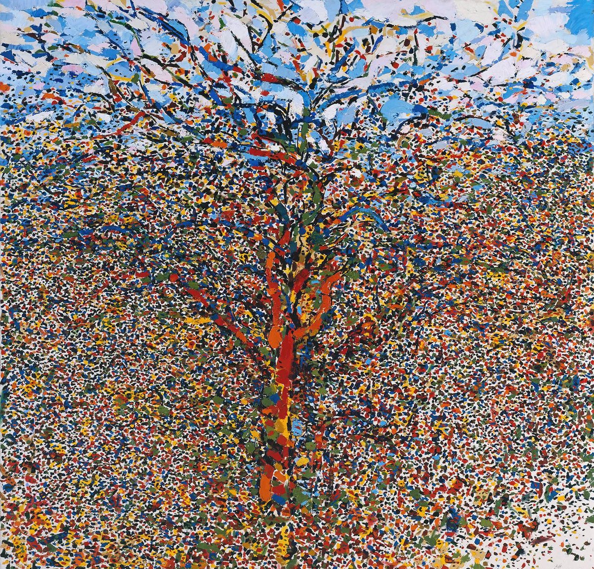 A painting of a colourful tree