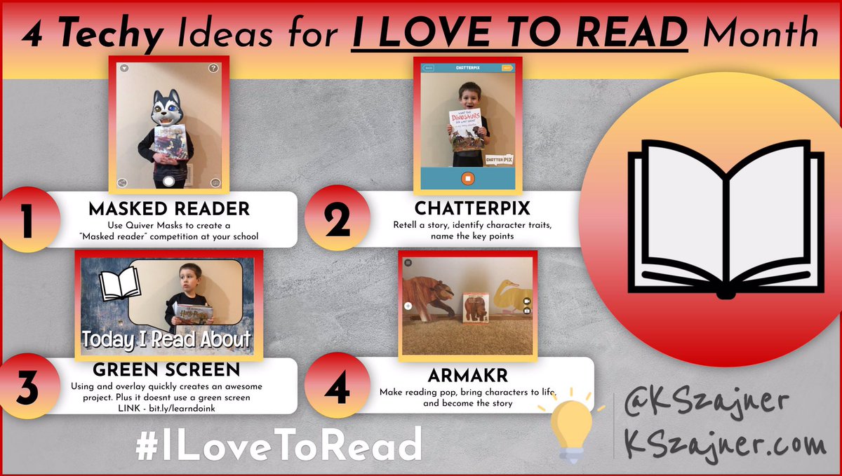 💡4 Techy Ideas for #ilovetoread Month📘 These fun ideas will hook your kids instantly!! Try one, try 4, or add your own!!  

#ilovetoread #reading #edchat #k2cantoo #edtech #ilovetoreadmonth