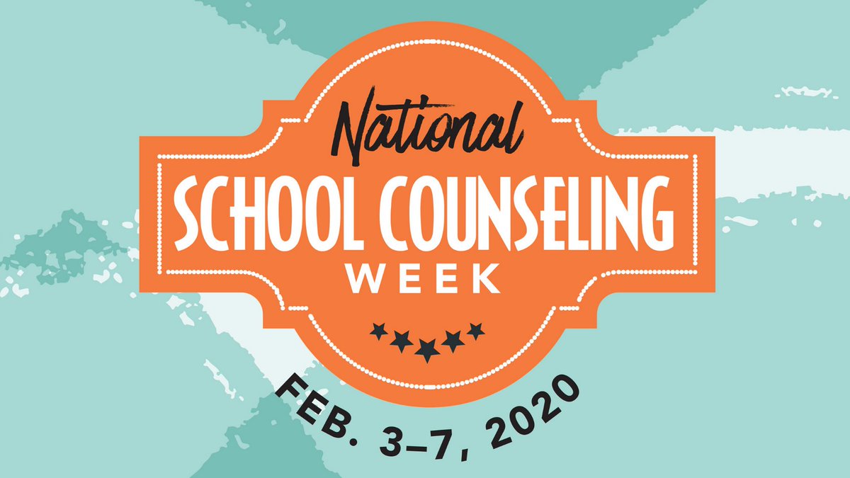Blue green background, National School Counseling Week Feb. 3-7 2020, stars