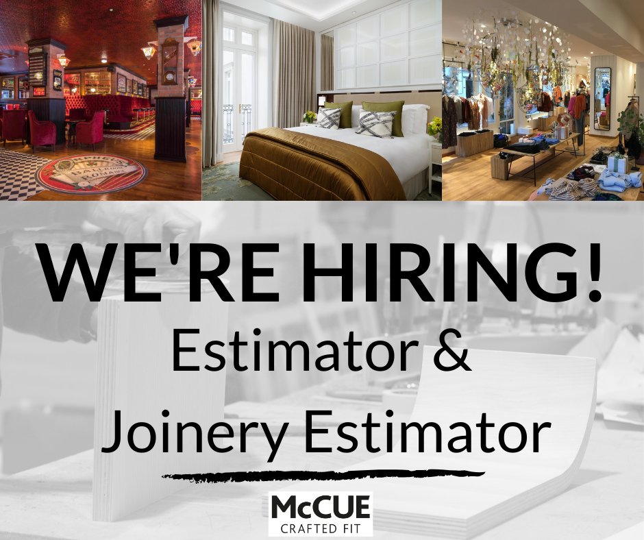 We are expanding!! 

McCue Crafted Fit is inviting applications for two new roles to join our team in Carrickfergus. 

1. Estimator 
2. Joinery Estimator 

To find out more information on the roles, email nicola@mccuefit.com or to apply, forward a copy of your CV! 

 #RecruitNI