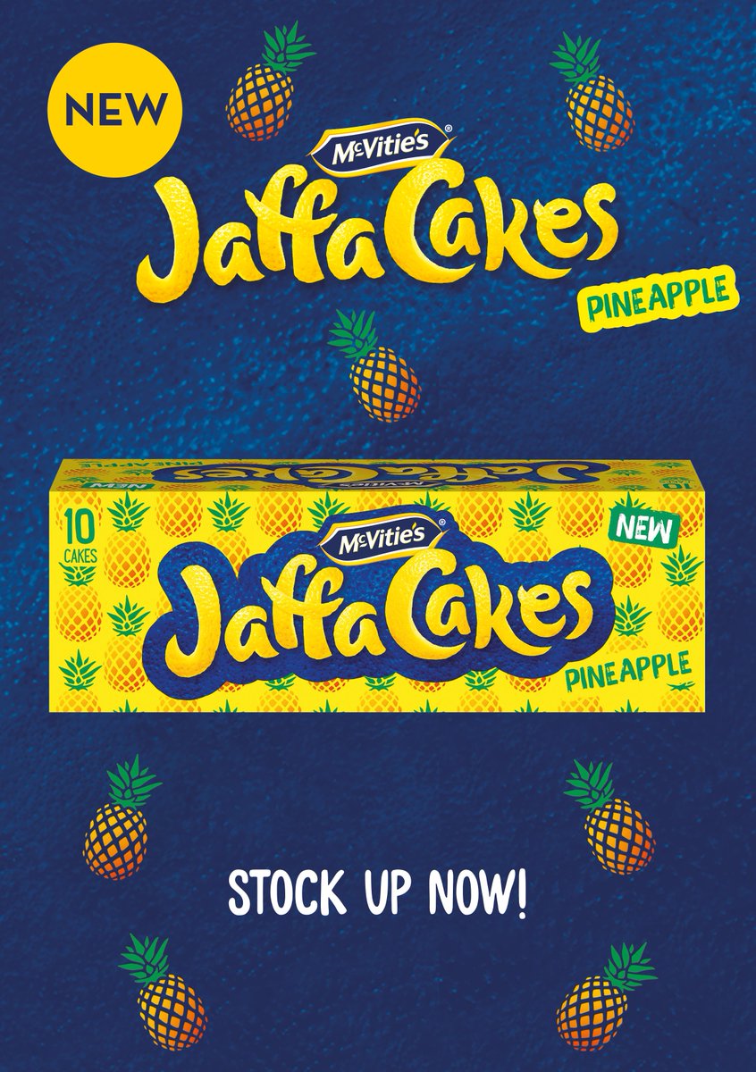 tst_uk's tweet photo. pladis have introduced a new exciting McVities Jaffa Cakes Pineapple. Each pack of McVities Jaffa Cakes Pineapple contains 10 Jaffa Cakes.
#jaffacakes https://t.co/nkex9ZerDL