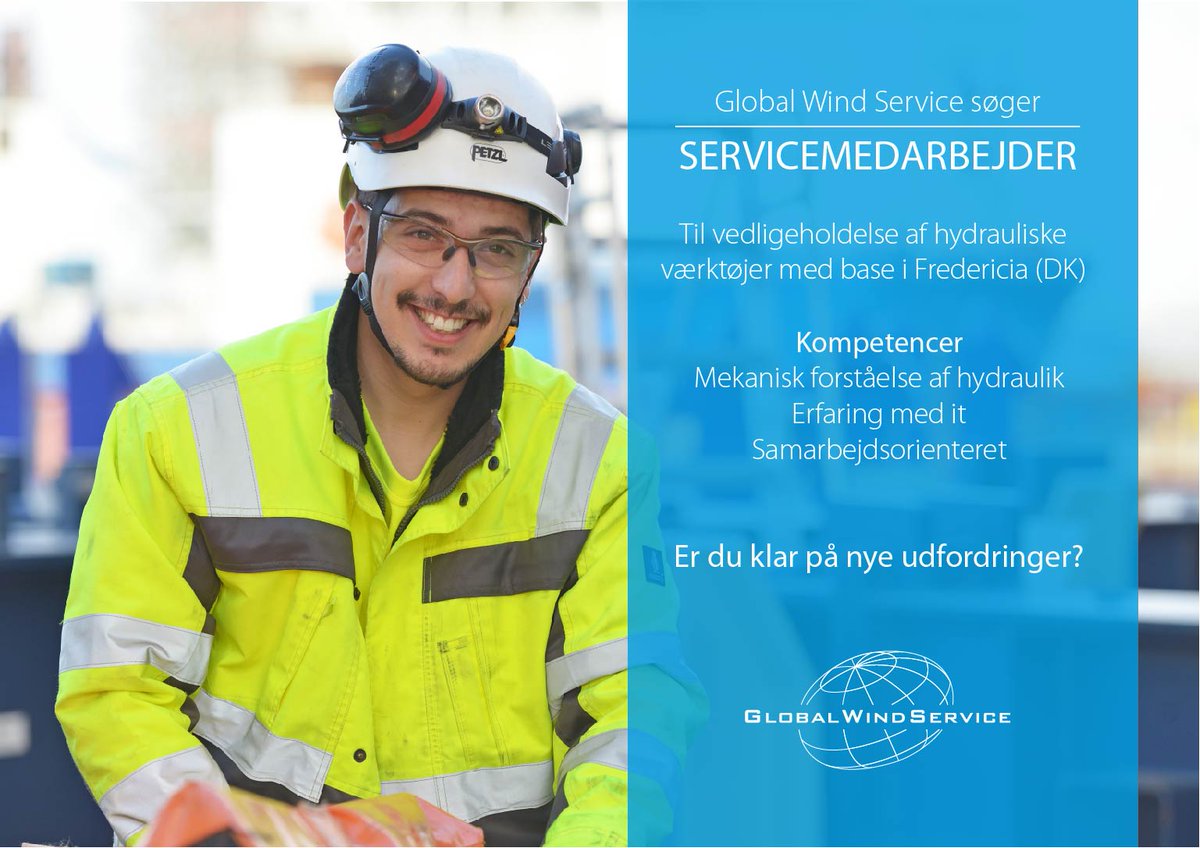 Global_Wind_S's tweet photo. Global Wind Service søger en servicemedarbejder til vedligeholdelse af hydrauliske værktøjer og pumper, som er klar på nye udfordringer i en global virksomhed. 

Ansøg via følgende link: https://t.co/tVcgp6qrgx

#joinus #gws #globalwindservice #everywherethewindblows https://t.co/41Lq3qj6sD