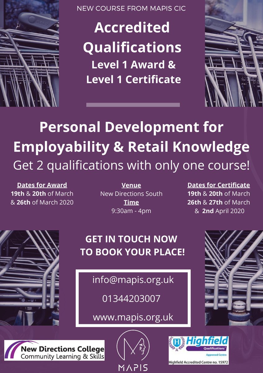 MapisCIC's tweet photo. Do you want to get two qualifications with one course and be prepared for the next step in your career?

If YES, look no further! 

This is a super exciting qualification that employers will love!

Get in touch asap to book a place! 
💻info@mapis.org.uk 
☎️01344203007 https://t.co/1UgiwIDV4V