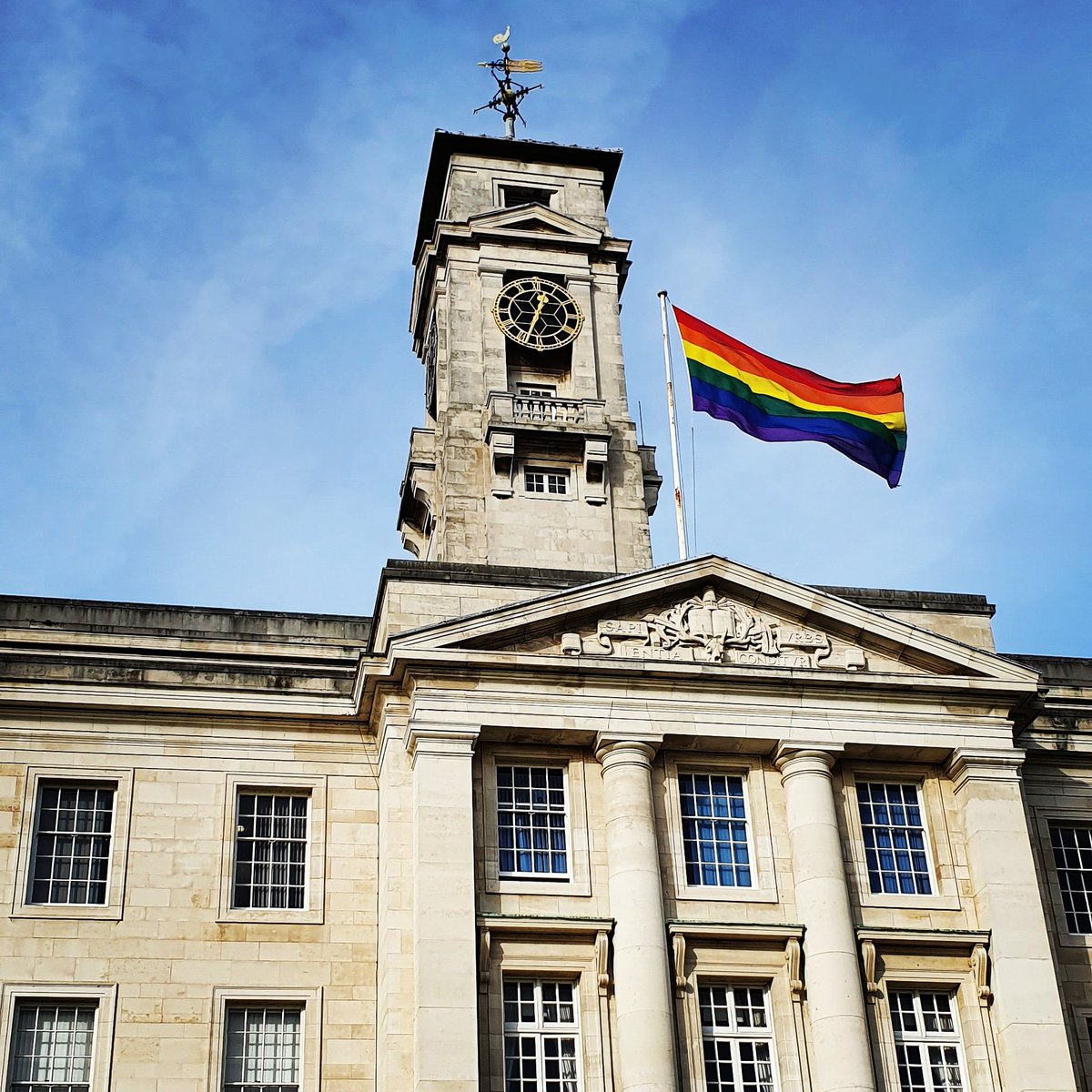 LGBT rainbow flag flying over the Trent Building at Uni of Nottingham