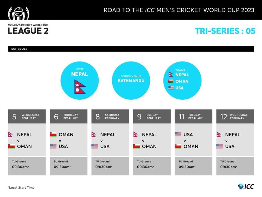 ICC CWC LEAGUE 2 Live Streaming, Fixtures, Schedule in Nepal 2019-22