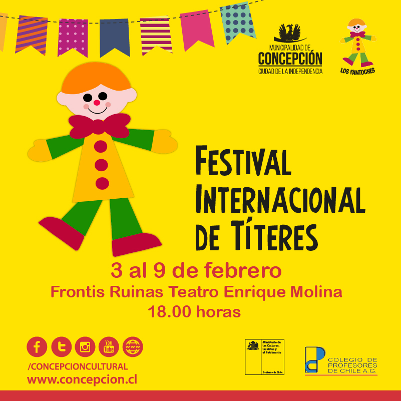 concecultural's tweet photo. HOY ✨

Les invitamos a disfrutar de la primera jornada del 5° Festival Internacional de Títeres con la obra "Mi calle sin miedos" de la cía Dedos Pintados 🤩✨!

📅 HOY, lunes 3 de febrero.
⏰ 18.00 horas
📍 Frontis del Teatro Liceo Enrique Molina (Víctor Lamas 655). https://t.co/HCOWiIhSJ9
