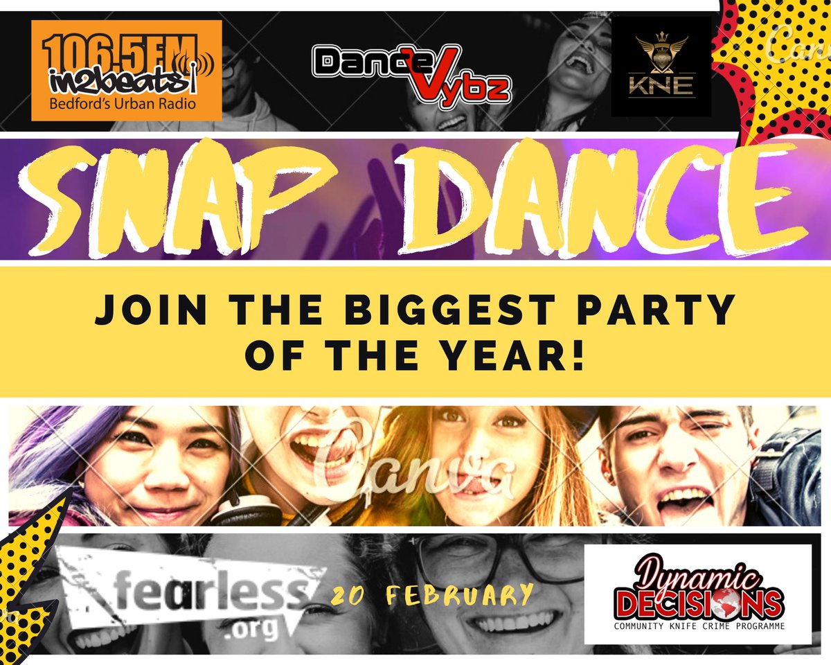 SNAP DANCE! - for year 7, 8 &amp; 9!
Thurs 20th Feb, 7:30pm-11pm <a href="/Bedfordcornexch/">Bedford Corn Exchange</a>!

- Music by In2Beats Radio!: in2beats.com
- Amazing street dance by #KNE (from #BGT2019)!: kneworld.co.uk
- Prizes!

TICKETS £6 EACH HERE: bit.ly/37Ucp0f
(inc. free drinks)