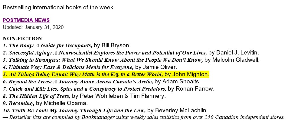 JUMP_Math's tweet photo. Congratulations to our founder @johnmighton for the continued success of 'All Things Being Equal', we are thrilled that his message of hope, encouragement, & equity are reaching so many! @KnopfCA @PenguinRandomCA #AllThingsBeingEqual #mathequity #equity #mathjoy #mathaccess https://t.co/OfqOHWj7Cf