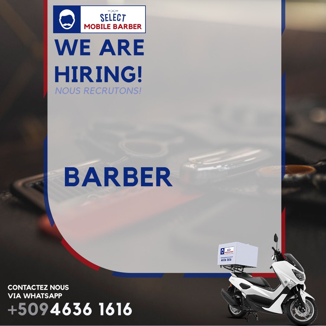 Selectbarberht's tweet photo. ⚠️ Nou ap rekrite yon Barber ak anpil talan. Si ou konnen yonn, tanpri pataje mesaj sa ak li. Kontakte nou via Whatsapp +509 4636 1616.
#SelectBarber https://t.co/ZnG8XhJ2aR