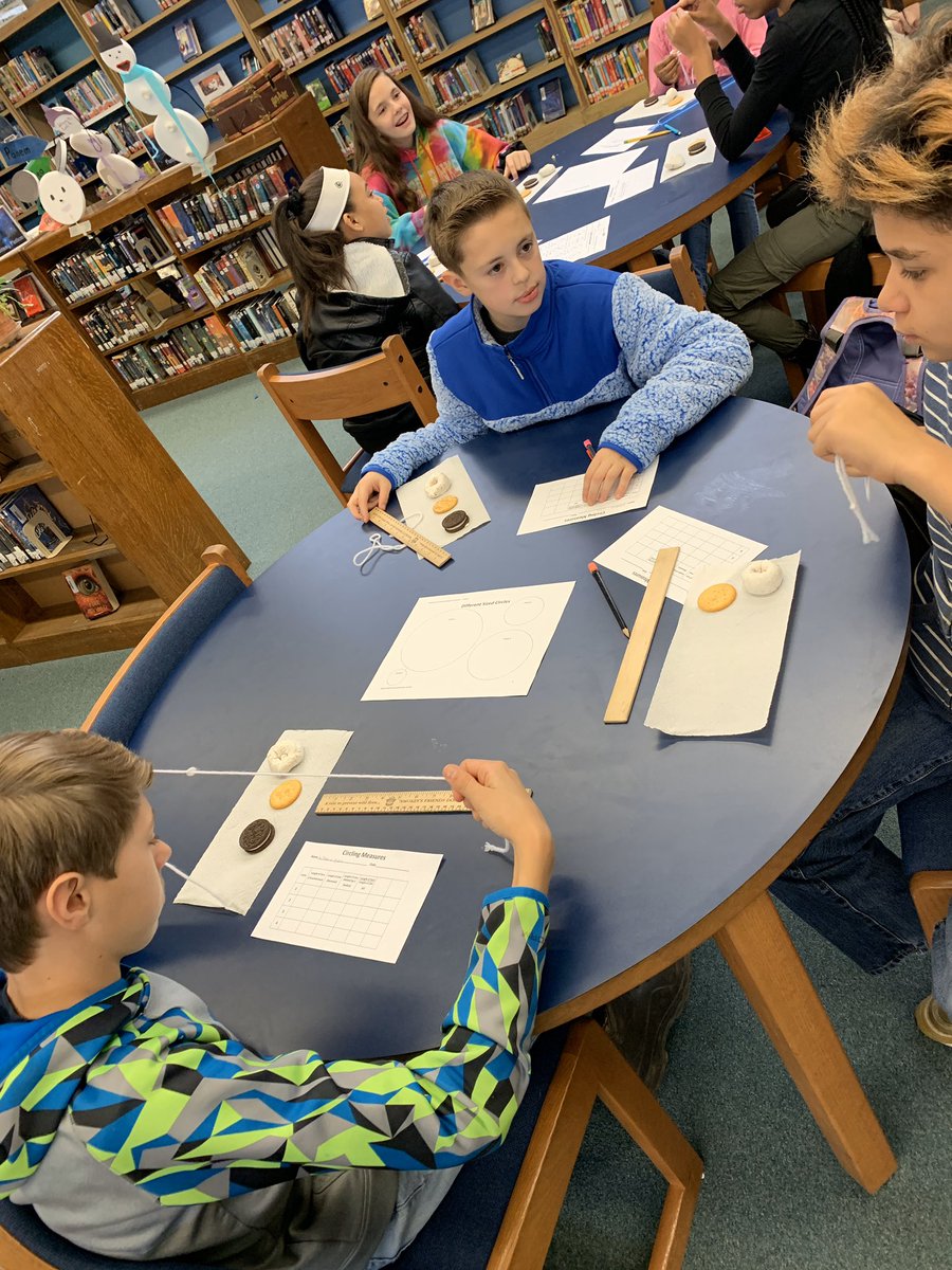 DMSLib's tweet photo. 6th grade uses donuts, crackers and cookies to learn about Pi. #DMSGens  #DinwiddieDifference @dcpsbooe @dcpsBourlier https://t.co/GFnWdewKzU