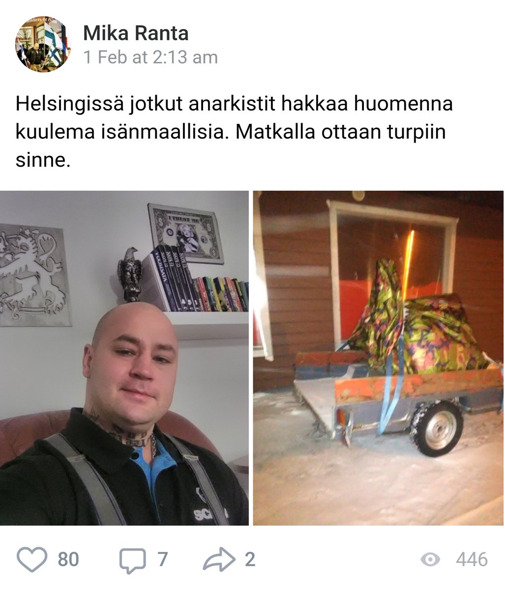 kasvismafioso's tweet photo. #MikaRanta itse selitti VK:ssa, että #fishmob'issa on anarkistit hakkaamassa "isänmaallisia". Montako väkivallantekoa näitte? Montako anarkistia #silakkaliike:ssä on?
#silakat @silakkaliike #SoldiersOfOdin #uusnatsit https://t.co/l40jMKAnZz
