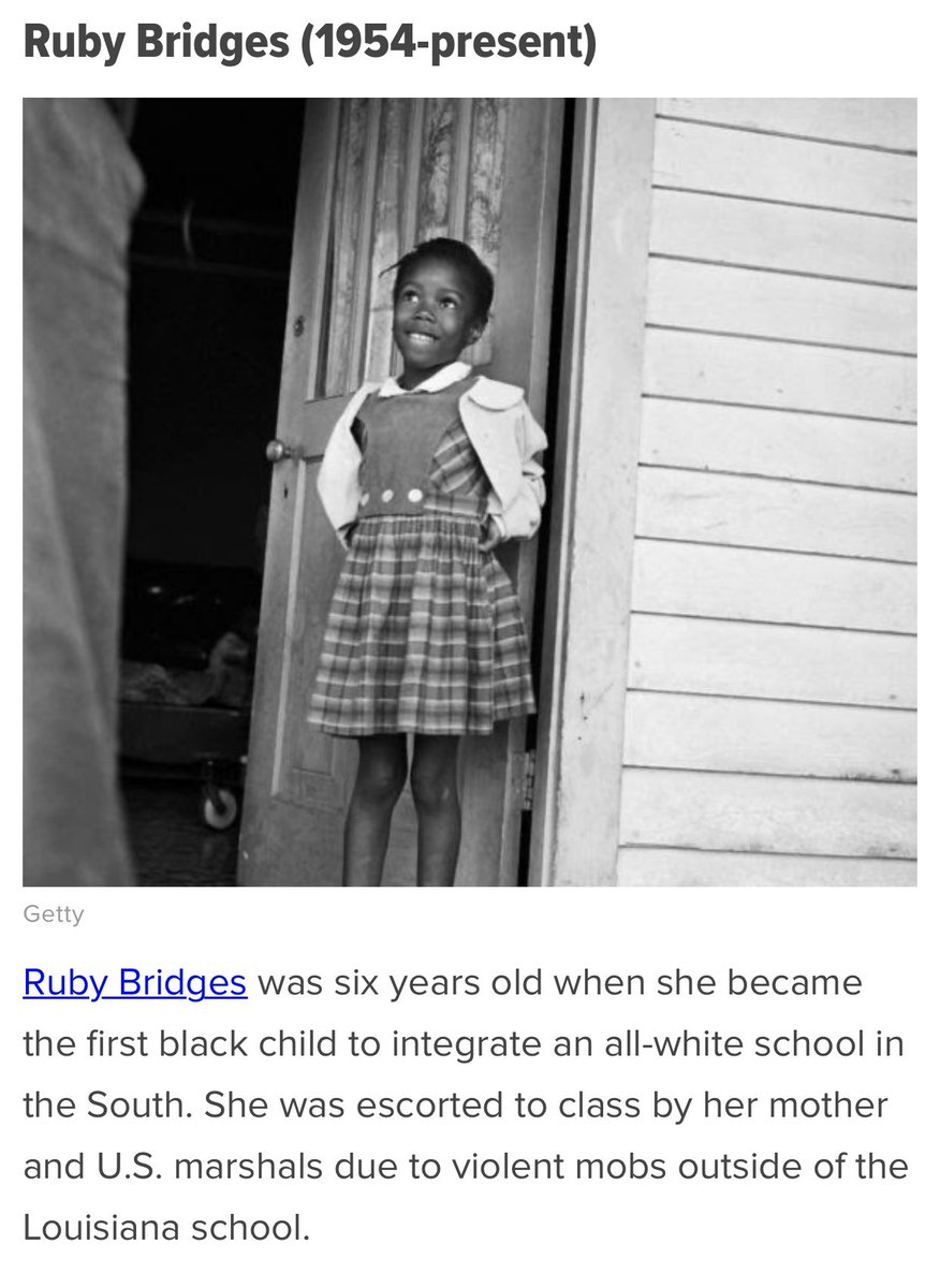 Imagine being 6 years old and the first child to ever integrate a segregated school in the South? Well <a href="/RubyBridges/">Ruby Bridges</a> did just that in the state of Louisiana. Thank you to you &amp; your family for allowing you to be a  trailblazer for equal education. #BlackHistoryIsMoreThanAMonth