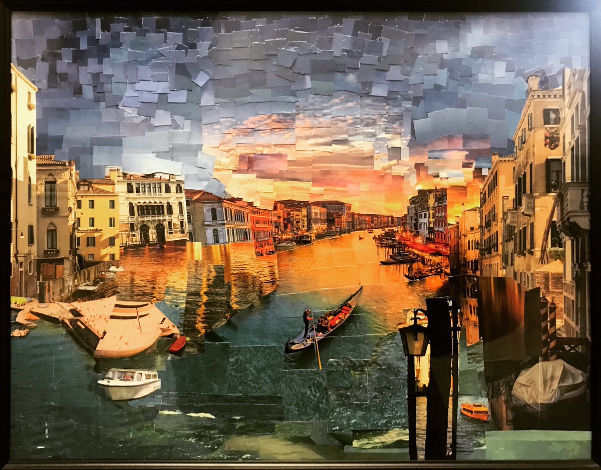 MHCHSVisualArts's tweet photo. “A Day in Venice”  
This collage, created by Kathy Hoang, one of my A.P. Studio Art 2D Design students, won 2nd Place in UNC Pembroke’s Juried Art Exhibition 2020.  The remarkable piece truly captures the spirit of life in Venice! @masseyhillclass @CumberlandCoSch https://t.co/dlvJZo8F32