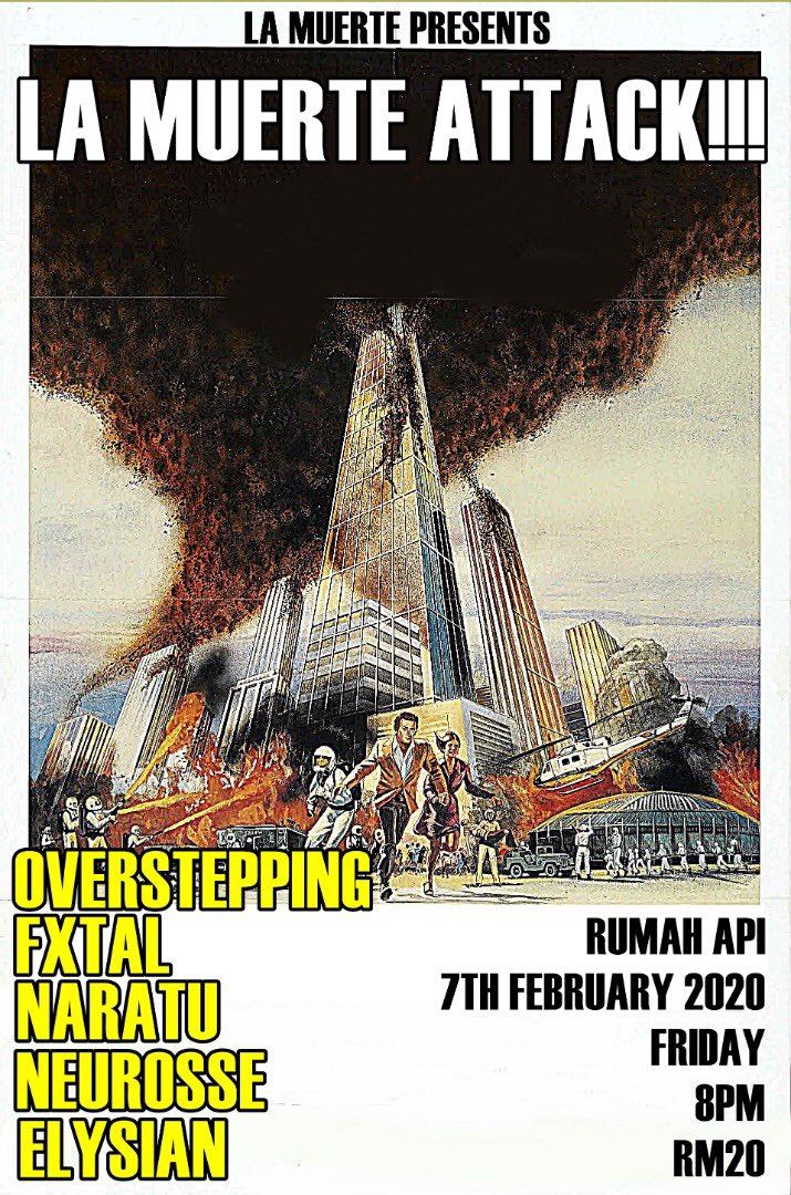 #KL FRIDAY February7 LA MUERTE ATTACK!!! 8pm <a href="/RumahApi2/">Rumah Api</a> (A-1804, MenaraA, Persiaran MPAJ) #PandanIndah also ft. <a href="/oversteppingmy/">「これは踏み越えている」</a> <a href="/FXTALband/">Fxtal a.k.a Forever Againts Them All</a> <a href="/naratukd/">Naratu</a> <a href="/Neurosse_band/">Neurosse</a> <a href="/Elysianmy_/">𝕰𝖑𝖞𝖘𝖎𝖆𝖓</a>
