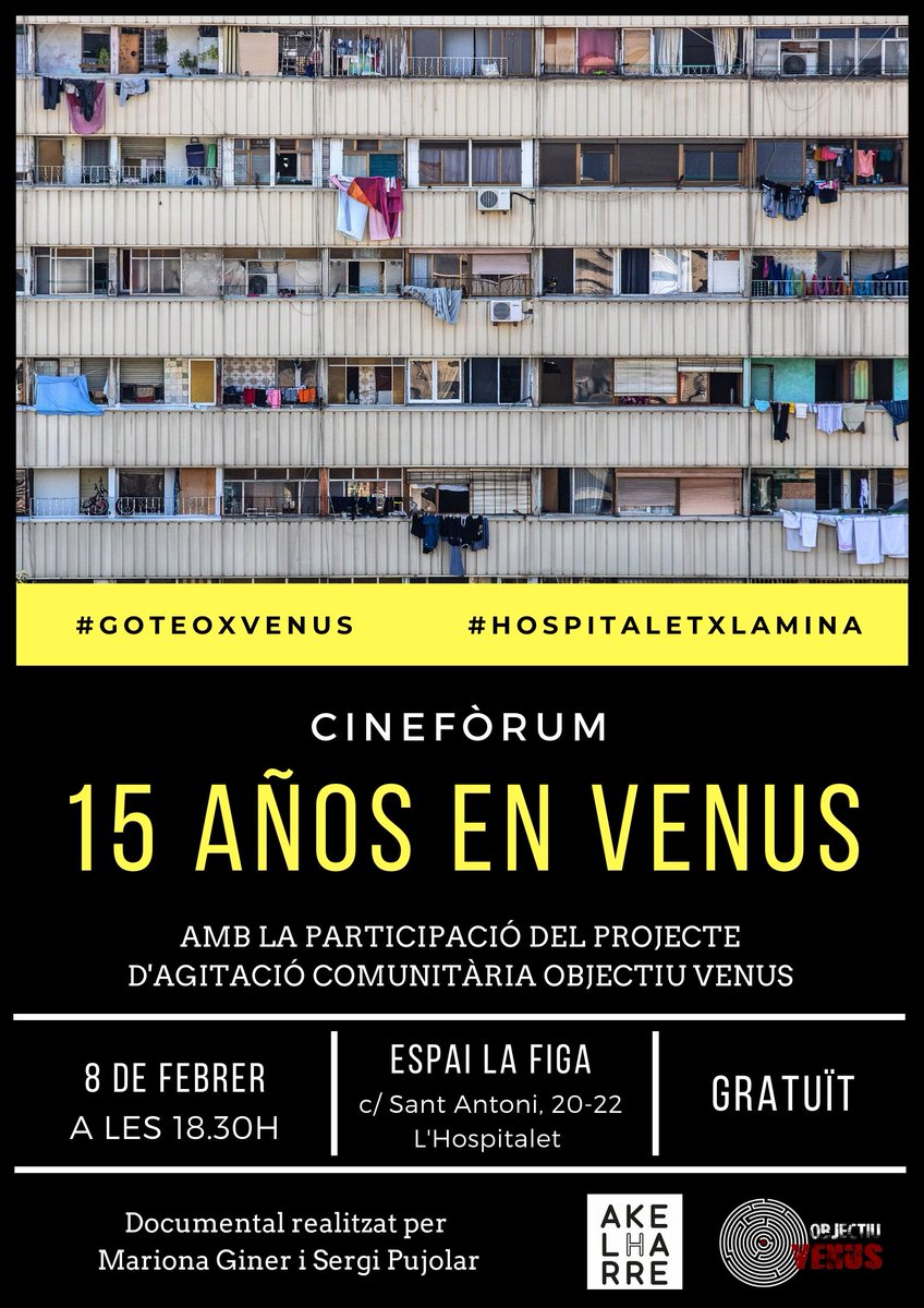 objetivovenus's tweet photo. Encara no heu agendat el cinefòrum del proper 8/03 entre els vostres plans? 

Us esperem a @La_Figa_  de l'#LH amb les companyes d'@Akelharre per compartir la nostra lluita ✊ 

#HospitaletxLaMina, solidaritat entre barris 😍 https://t.co/7RuWbd8Ze2