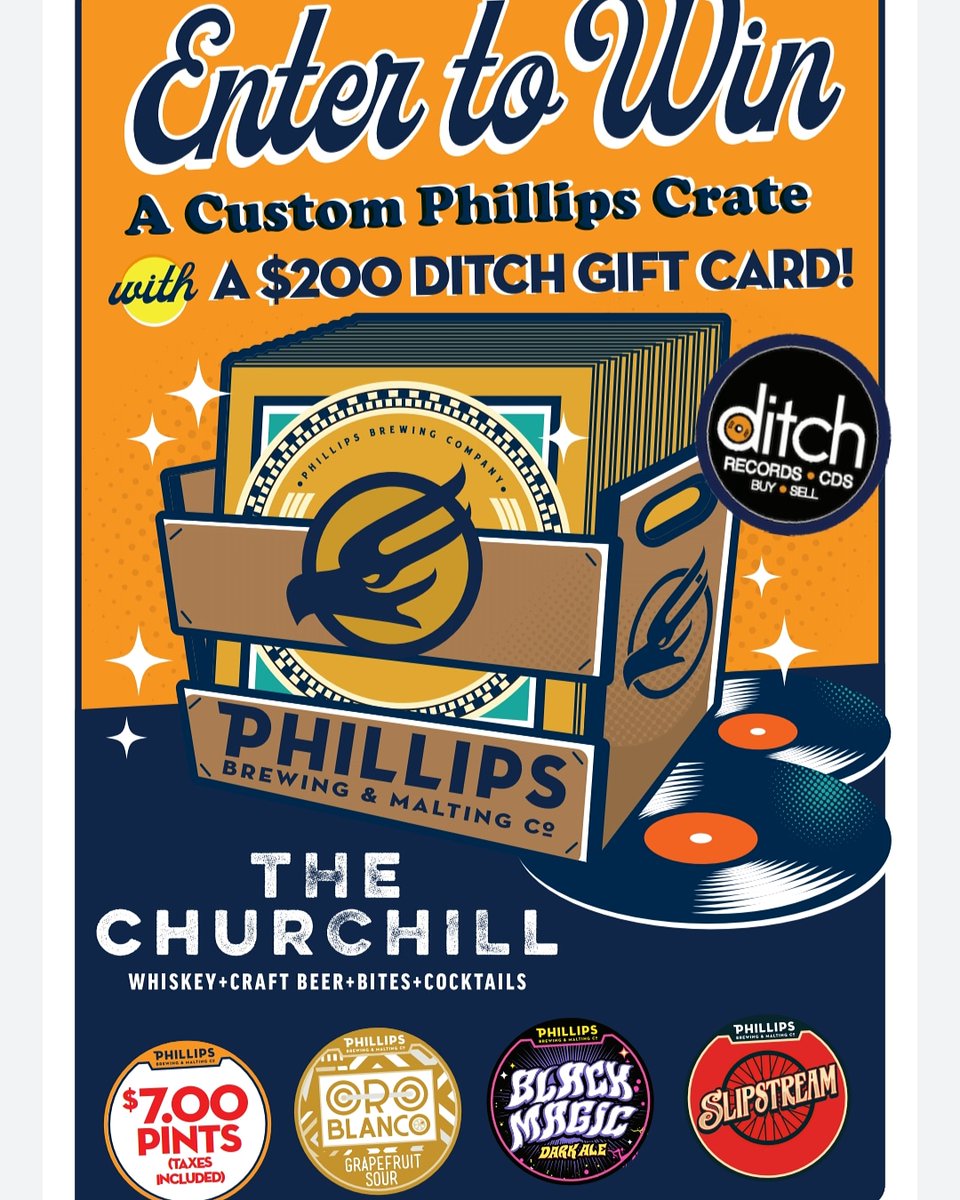 All February <a href="/phillipsbeer/">Phillips Beer</a> pints are on special $7.00! Each beer gets you entered in to win a $200 Ditch Records gift card and a custom Phillips record crate! 
#yyj #churchillontap #bcbrews #phillipsbeer #supportlocal #yyjbeer