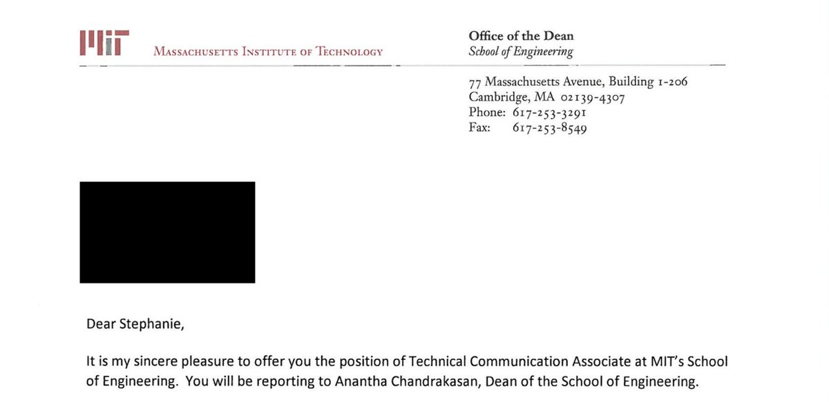 Screenshot of offer letter