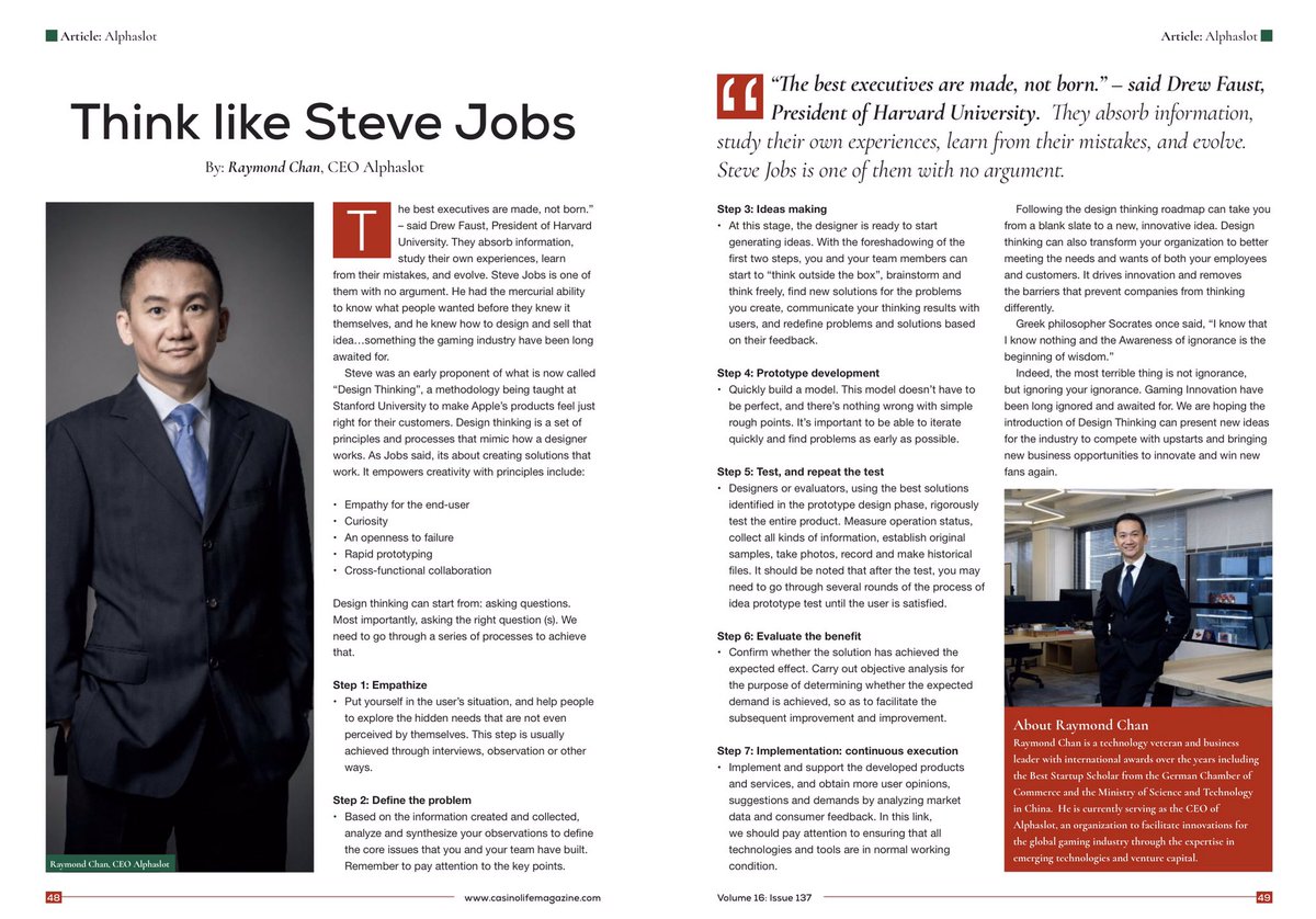 alphaslot's tweet photo. ‘Think like Steve Jobs’ by Raymond Chan
@casinolifemag (Casino Life Magazine) issue 137 volumn 16

https://t.co/F1IJtX7BmC

#acepublishing #casinolifemagazine #stevejobs #thinklikestevejobs #technology #designthinking https://t.co/M3zbEXzLBK