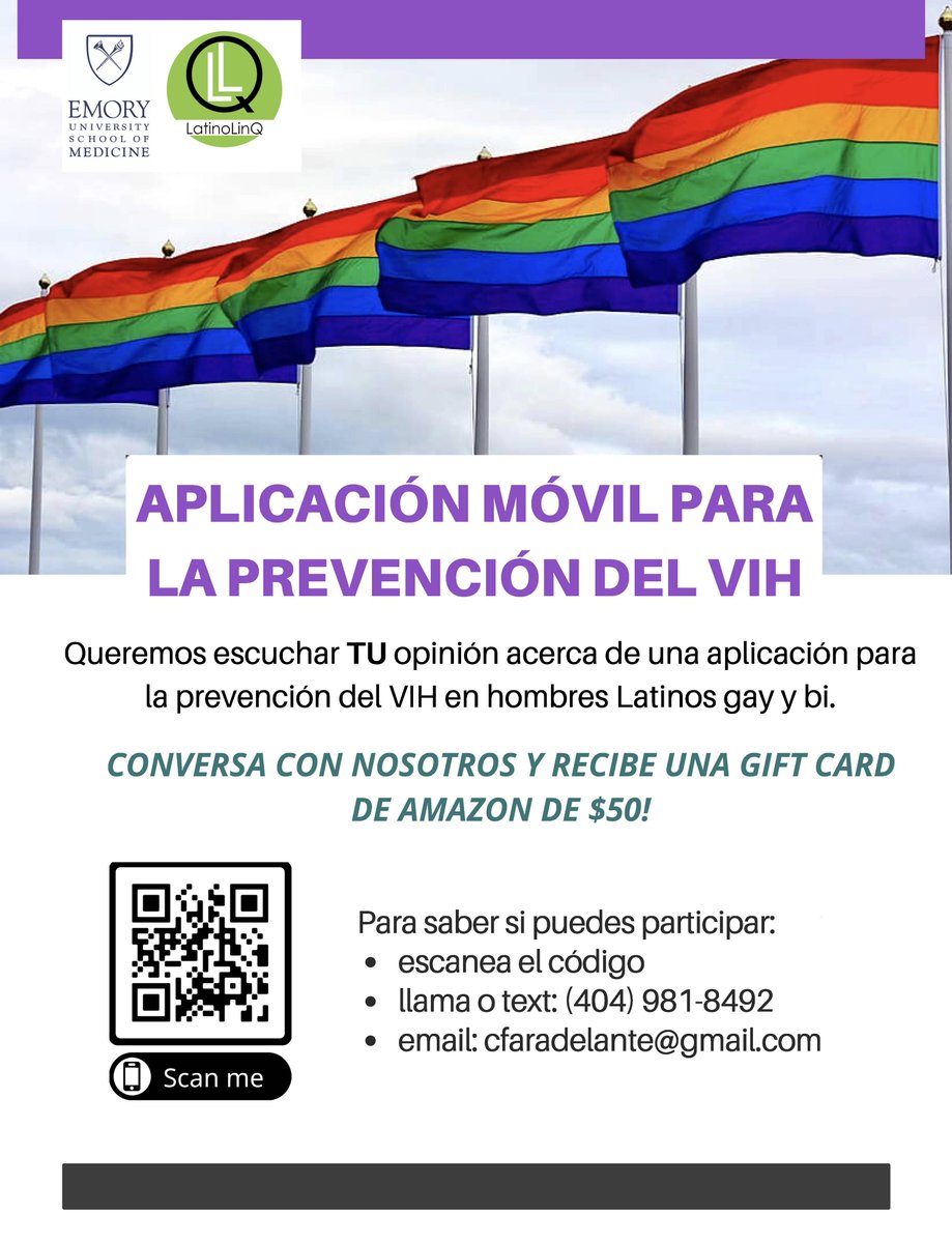 Are you a gay or bi #Latinx man in the #Atlanta area who wants to contribute to an #HIV prevention app for the community? Make your voice heard by participating in @SaludFindr — a #CFARAdelante-supported study. Check your eligibility here: bit.ly/31kK2Wo